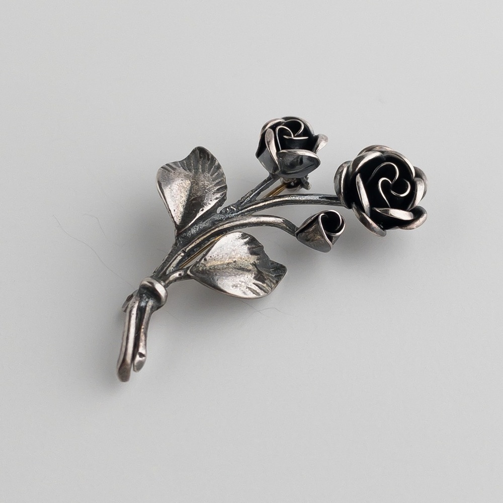 Sterling Silver Flower Brooch Pin Floral Rose Blossom Design Vintage Retro .925